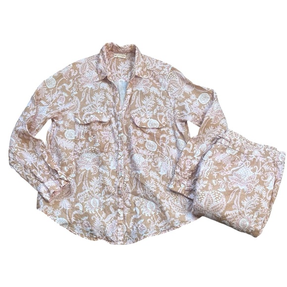 ROLLER RABBIT Amanda Print Tan & Pink Floral Linen 2 Piece Loungewear EUC $148 L - Picture 12 of 14